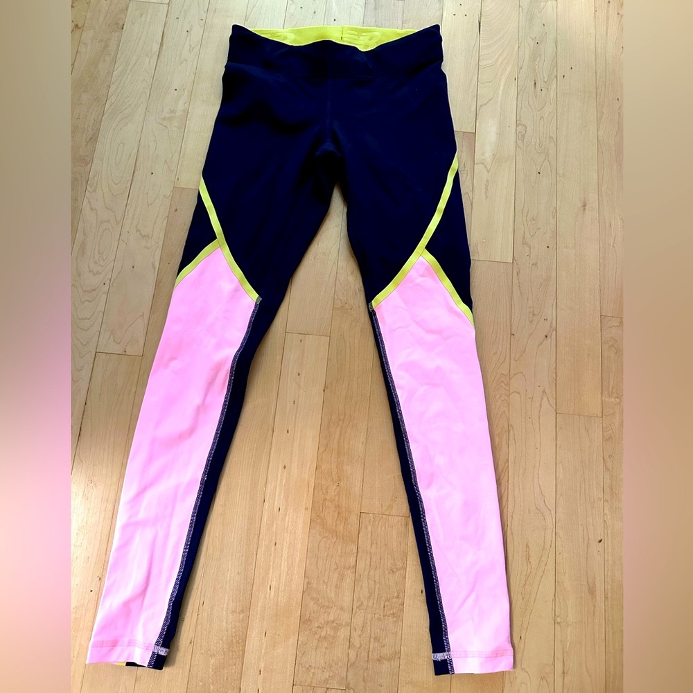 New Balance for J Crew leggings pink,navy & yellow size XS EUC!